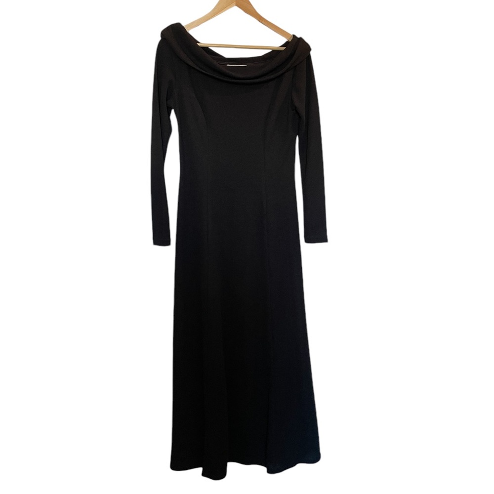 NICOLE STUDIO Black Wide Cowl Neck  Long Sleeve Stretch Knit Maxi Dress - Size 8